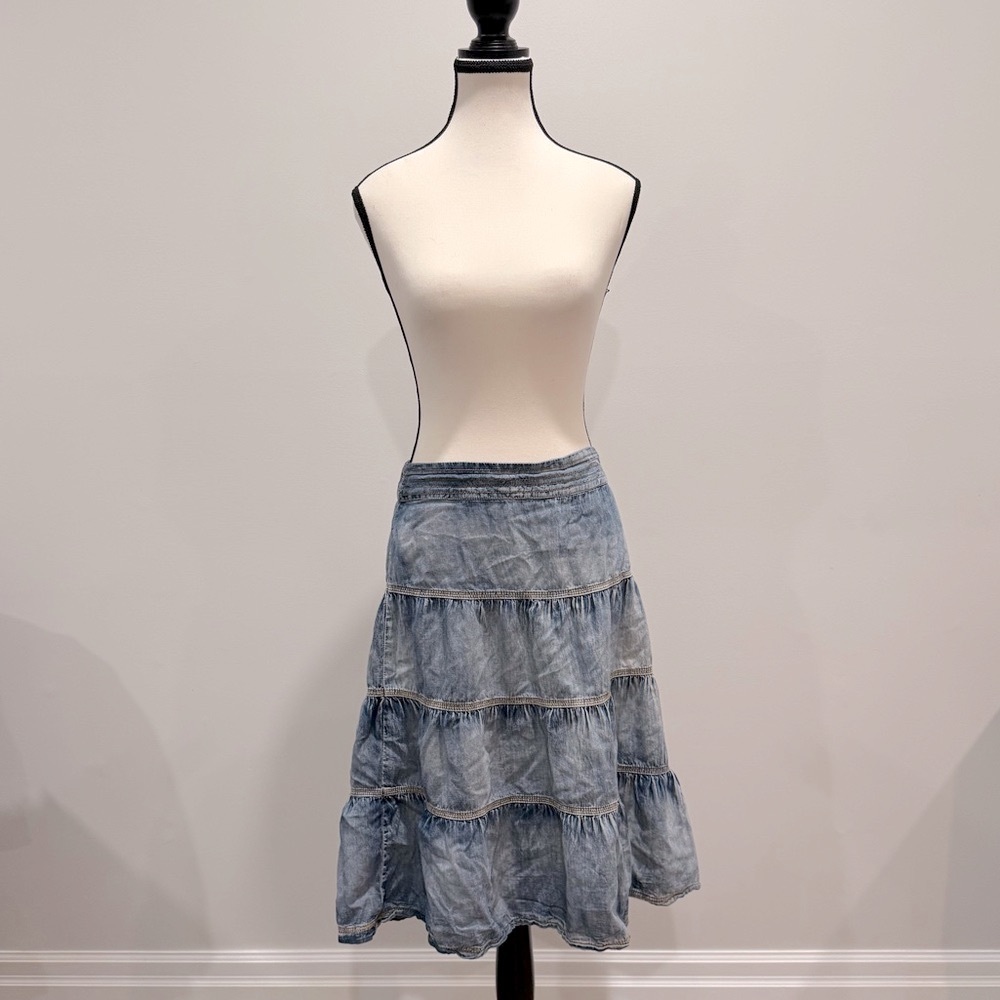 Y2K Armor Jeans Tiered Blue Denim Midi Skirt - Size 11/12